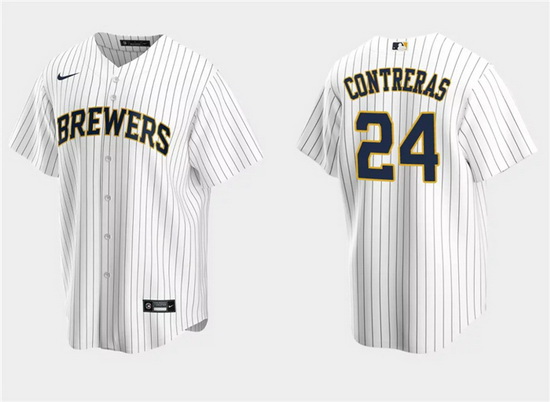 Men Milwaukee Brewers 24 William Contreras White Cool Base Stitched Jersey