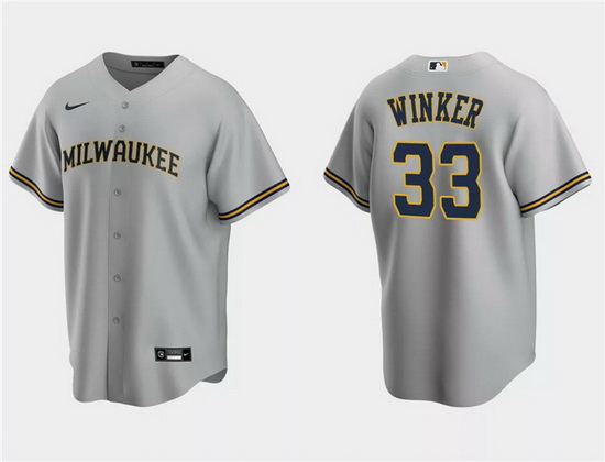 Men Milwaukee Brewers 33 Jesse Winker Grey Cool Base Stitched Jersey