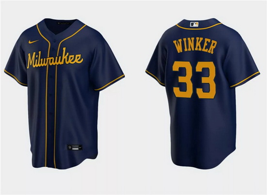 Men Milwaukee Brewers 33 Jesse Winker Navy Cool Base Stitched Jersey