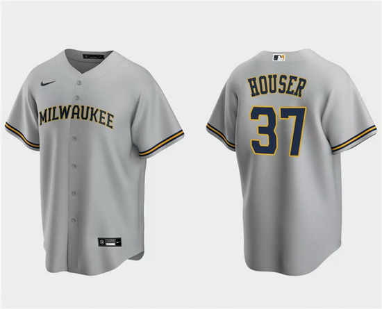 Men Milwaukee Brewers 37 Adrian Houser Grey Cool Base Stitched Jersey