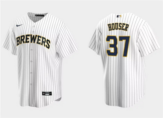 Men Milwaukee Brewers 37 Adrian Houser White Cool Base Stitched Jersey