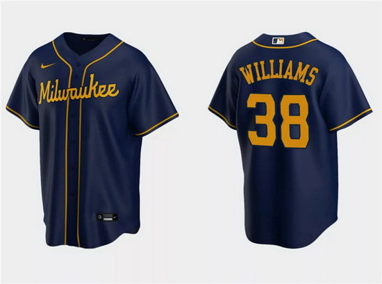 Men Milwaukee Brewers 38 Devin Williams Navy Cool Base Stitched Jersey