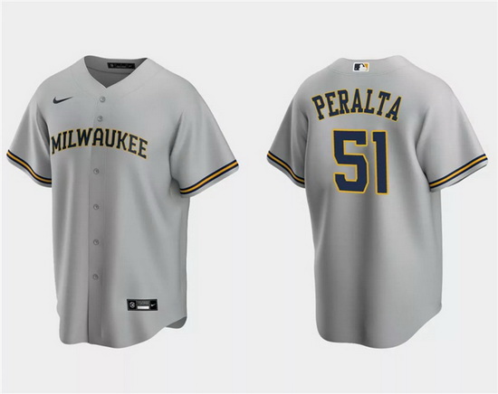 Men Milwaukee Brewers 51 Freddy Peralta Grey Cool Base Stitched Jersey