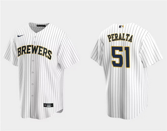 Men Milwaukee Brewers 51 Freddy Peralta White Cool Base Stitched Jersey