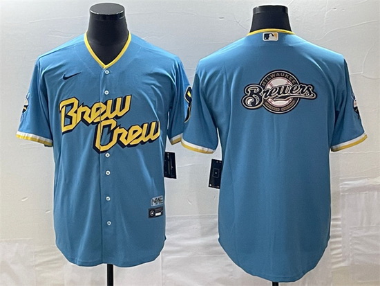 Men Milwaukee Brewers Powder Blue Team Big Logo City Connect Cool Base Stitched Jersey