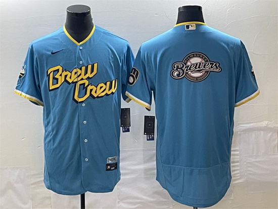 Men Milwaukee Brewers Powder Blue Team Big Logo City Connect Flex Base Stitched Jersey