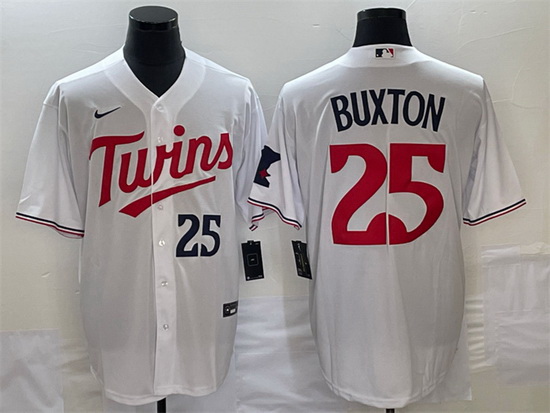 Men Minnesota Twins 25 Byron Buxton White Cool Base Stitched Jersey