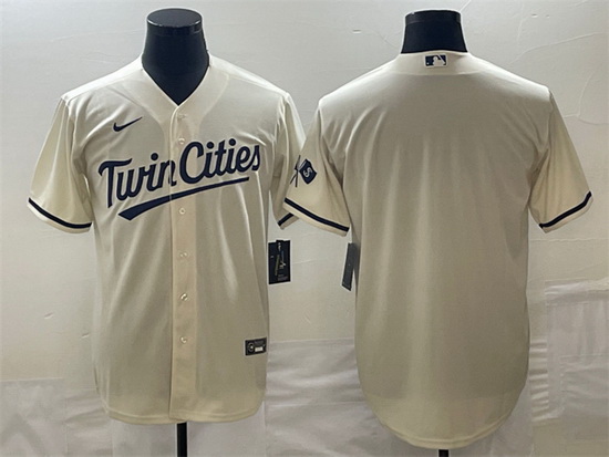 Men Minnesota Twins Blank Cream Cool Base Stitched Baseball Jersey