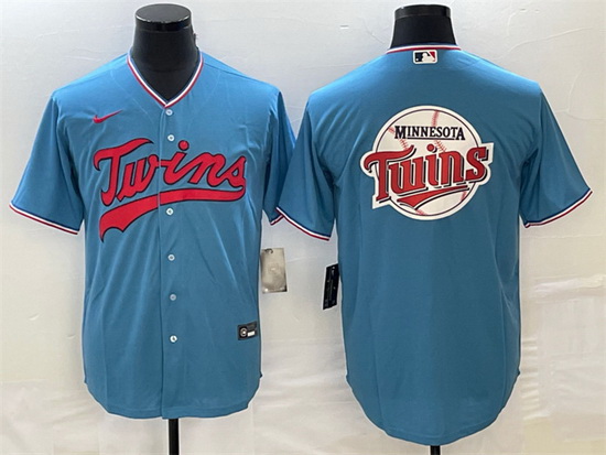 Men Minnesota Twins Blue Team Big Logo Cool Base Stitched Jersey