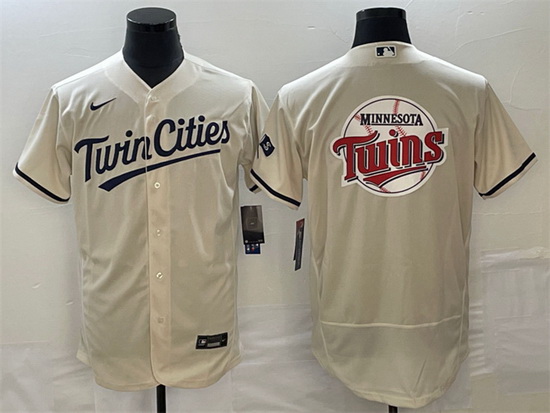 Men Minnesota Twins Cream Team Big Logo Flex Base Stitched Jersey