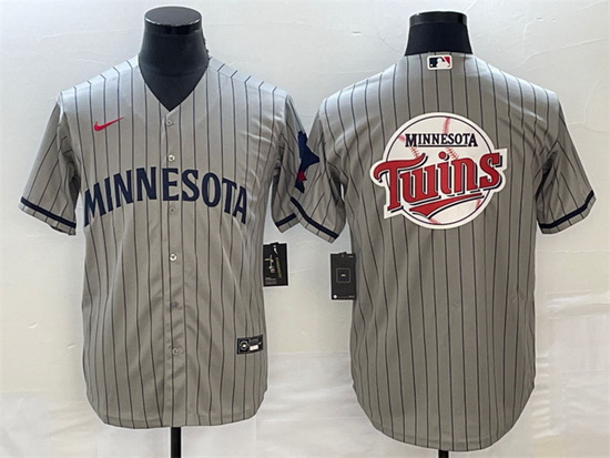 Men Minnesota Twins Gray Team Big Logo Cool Base Stitched Jersey