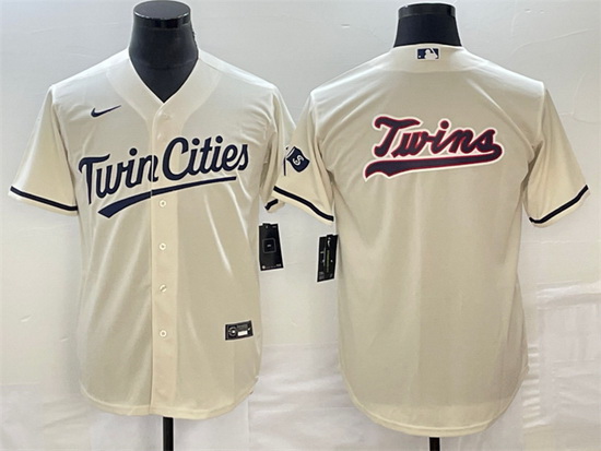 Men Minnesota Twins Cream Team Big Logo Cool Base Stitched Jersey