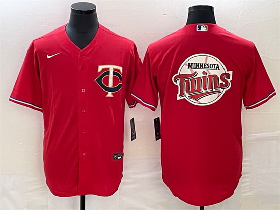 Men Minnesota Twins Red Team Big Logo Cool Base Stitched Jersey