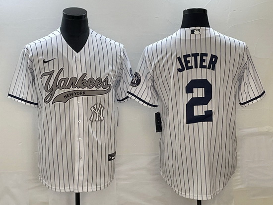 Men New York Yankees 2 Derek Jeter White With Patch Cool Base Stitched Baseball Jersey