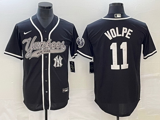 Men New York Yankees 11 Anthony Volpe Black With Patch Cool Base Stitched Baseball Jersey