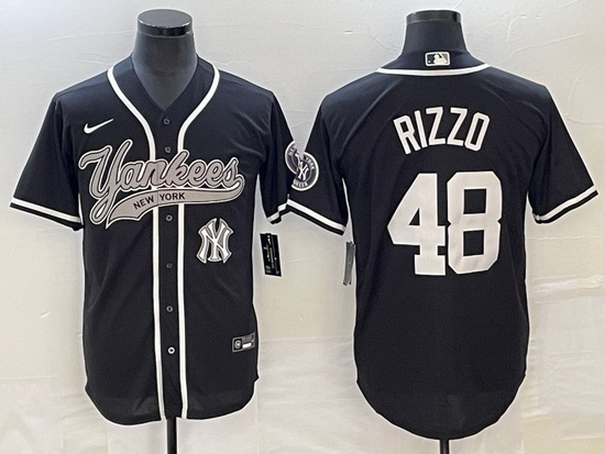 Men New York Yankees 48 Anthony Rizzo Black With Patch Cool Base Stitched Baseball Jersey