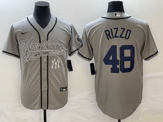 Men New York Yankees 48 Anthony Rizzo Gray With Patch Cool Base Stitched Baseball Jersey