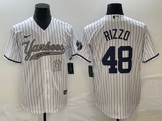 Men New York Yankees 48 Anthony Rizzo White With Patch Cool Base Stitched Baseball Jersey