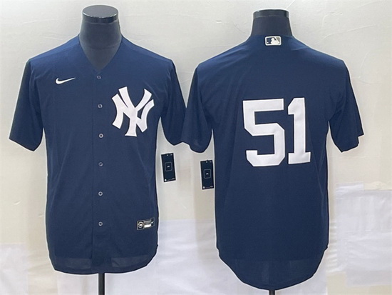 Men New York Yankees 51 Bernie Williams Navy Cool Base Stitched Baseball Jersey