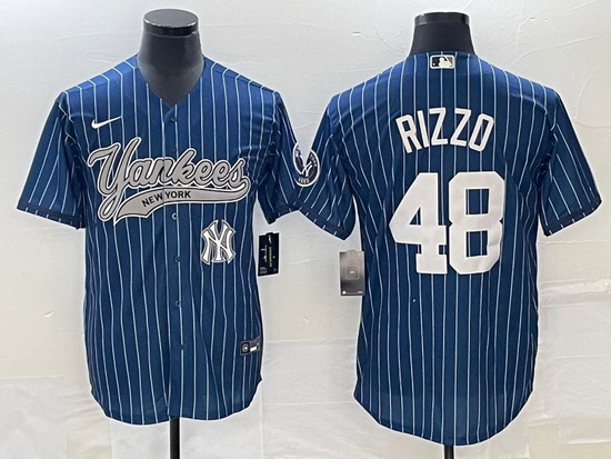 Men New York Yankees 48 Anthony Rizzo Navy With Patch Cool Base Stitched Baseball Jersey