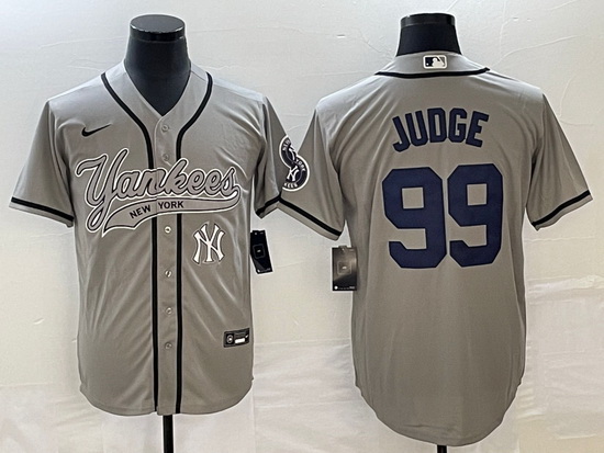 Men New York Yankees 99 Aaron Judge Gray With Patch Cool Base Stitched Baseball Jersey