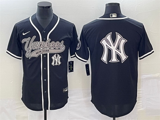 Men New York Yankees Black Team Big Logo Cool Base Stitched Baseball Jersey