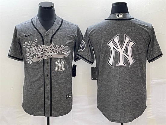 Men New York Yankees Gray Team Big Logo Cool Base Stitched Baseball Jersey