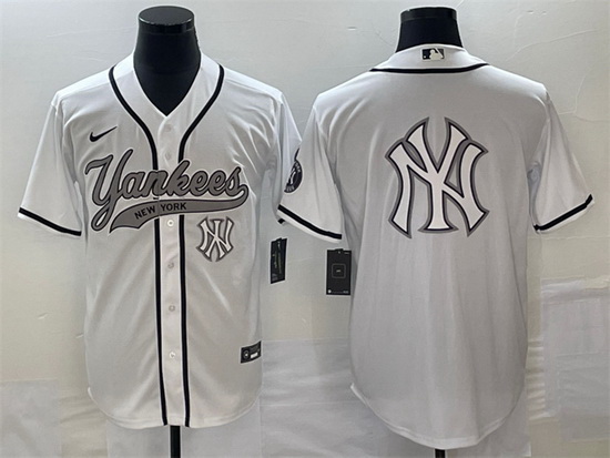 Men New York Yankees White Team Big Logo Cool Base Stitched Baseball Jersey