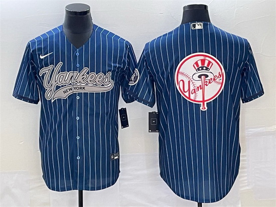 Men New York Yankees Navy Team Big Logo Cool Base Stitched Baseball Jersey