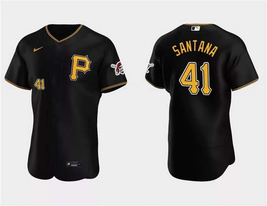 Men Pittsburgh Pirates 41 Carlos Santana Black Flex Base Stitched Baseball Jersey