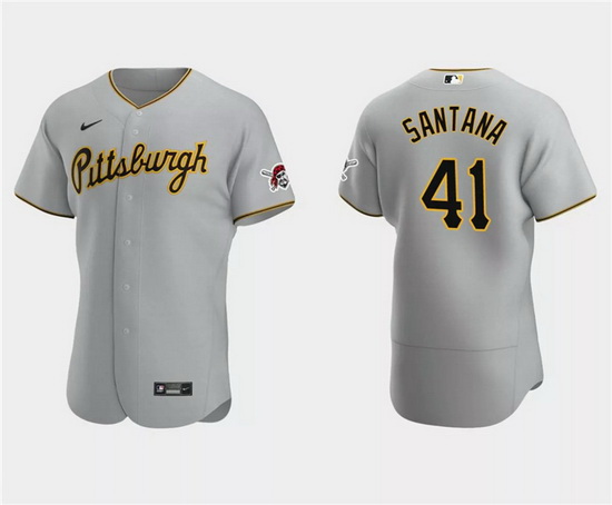 Men Pittsburgh Pirates 41 Carlos Santana Grey Flex Base Stitched Baseball Jersey