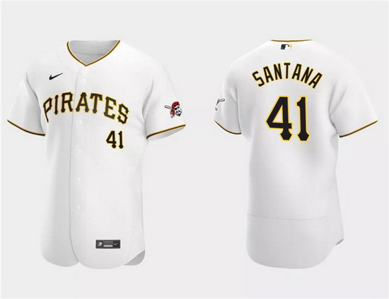 Men Pittsburgh Pirates 41 Carlos Santana White Flex Base Stitched Baseball Jersey