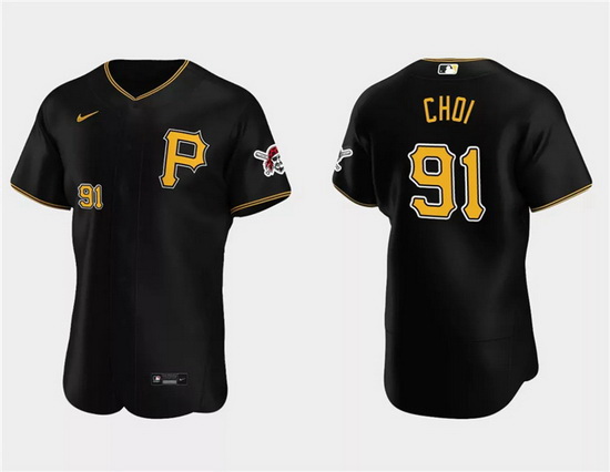 Men Pittsburgh Pirates 91 Ji Man Choi Black Flex Base Stitched Baseball Jersey