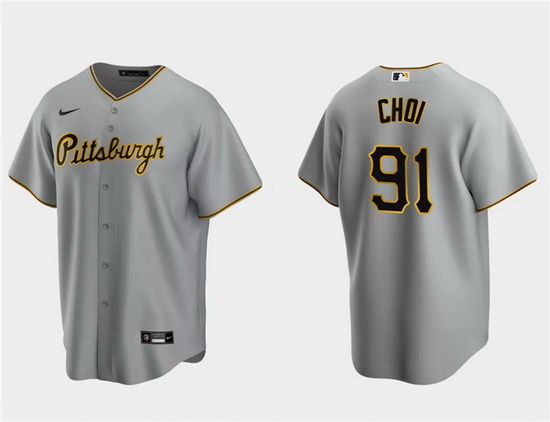 Men Pittsburgh Pirates 91 Ji Man Choi Grey Cool Base Stitched Baseball Jersey