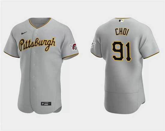 Men Pittsburgh Pirates 91 Ji Man Choi Grey Flex Base Stitched Baseball Jersey