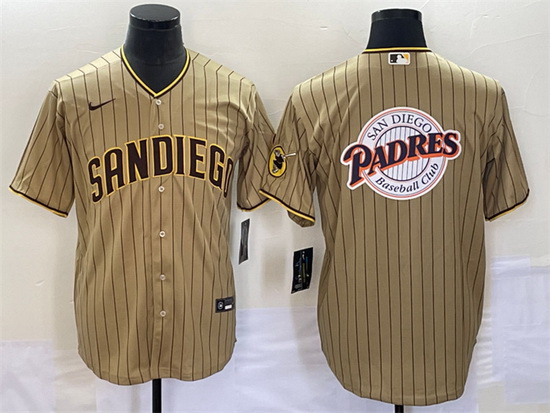 Men San Diego Padres Tan Team Big Logo Cool Base Stitched Baseball Jersey