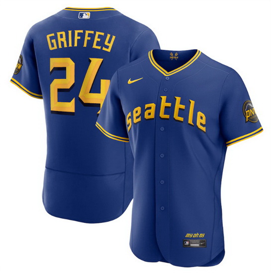 Men Seattle Mariners 24 Ken Griffey Jr  Royal 2023 City Connect Flex Base Stitched Jersey