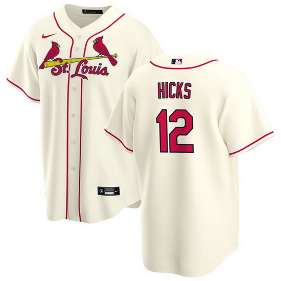 Men St  Louis Cardinals 12 Jordan Hicks Cream Cool Base Stitched Jersey