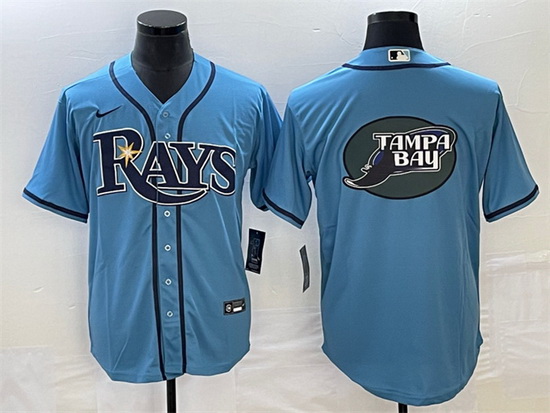 Men Tampa Bay Rays Light Blue Team Big Logo Cool Base Stitched Baseball Jersey