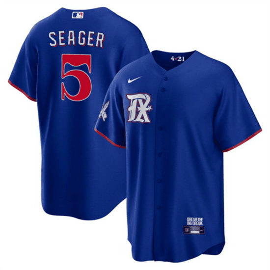 Men Texas Rangers 5 Corey Seager Royal 2023 City Connect Stitched Baseball Jersey