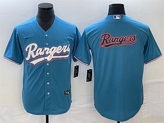 Men Texas Rangers Blue Team Big Logo Cool Base Stitched Baseball Jersey