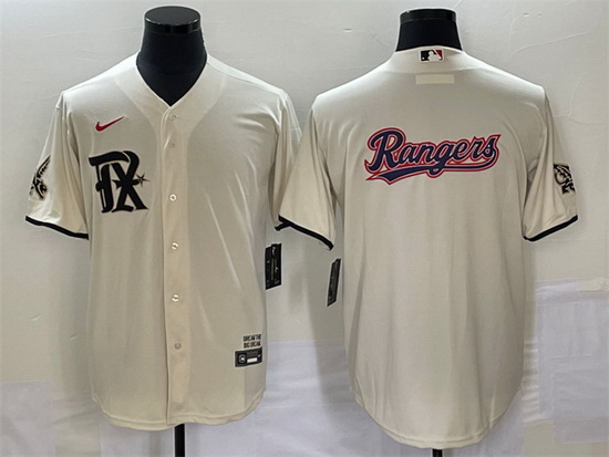 Men Texas Rangers Cream Team Big Logo 2023 City Connect Cool Base Stitched Baseball Jersey