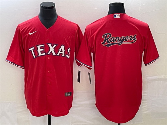 Men Texas Rangers Red Team Big Logo Cool Base Stitched Baseball Jersey