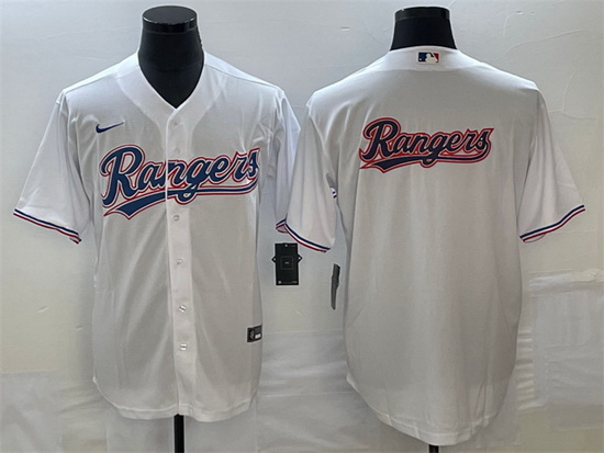 Men Texas Rangers White Team Big Logo Cool Base Stitched Baseball Jersey