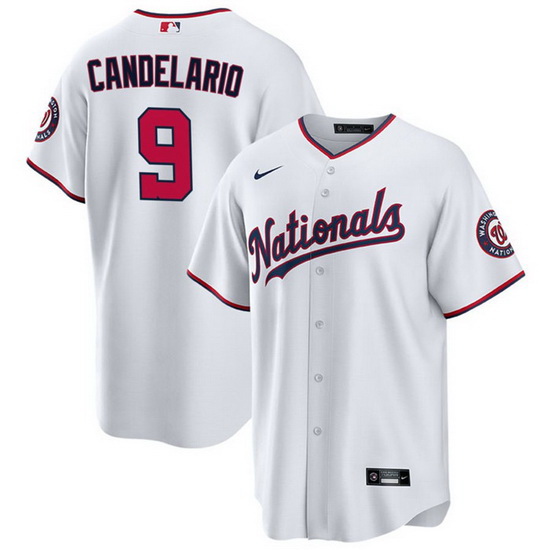 Men Washington Nationals 9 Jeimer Candelario White Cool Base Stitched Baseball Jersey