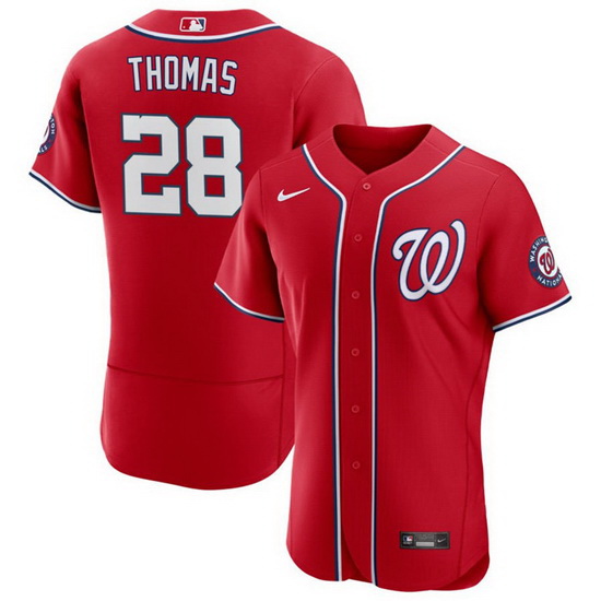 Men Washington Nationals 28 Lane Thomas Red Flex Base Stitched MLB Jersey