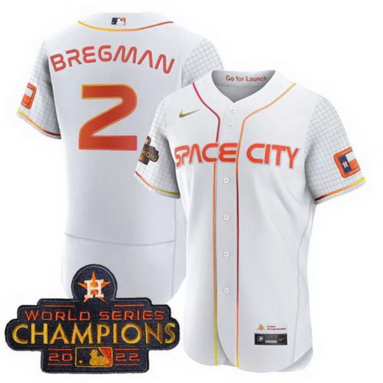 Men Houston Astros 2 Alex Bregman White With 2022 World Serise Champions Patch Stitched Baseball Jer