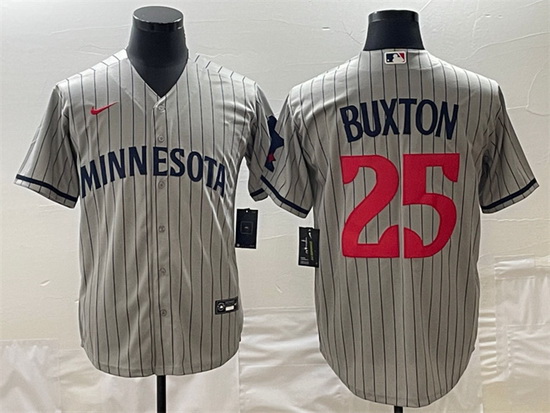 Men Minnesota Twins 25 Byron Buxton Grey Cool Base Stitched Jerseys