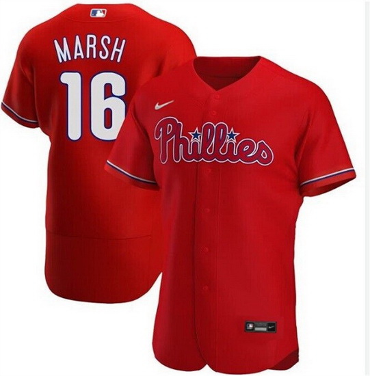 Men Philadelphia Phillies 16 Brandon Marsh Red Flex Base Stitched Baseball Jersey