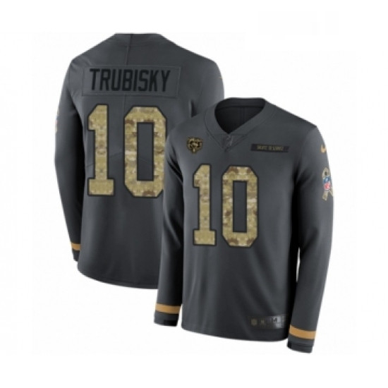 Mens Nike Chicago Bears 10 Mitchell Trubisky Limited Black Salute to Service Therma Long Sleeve NFL 